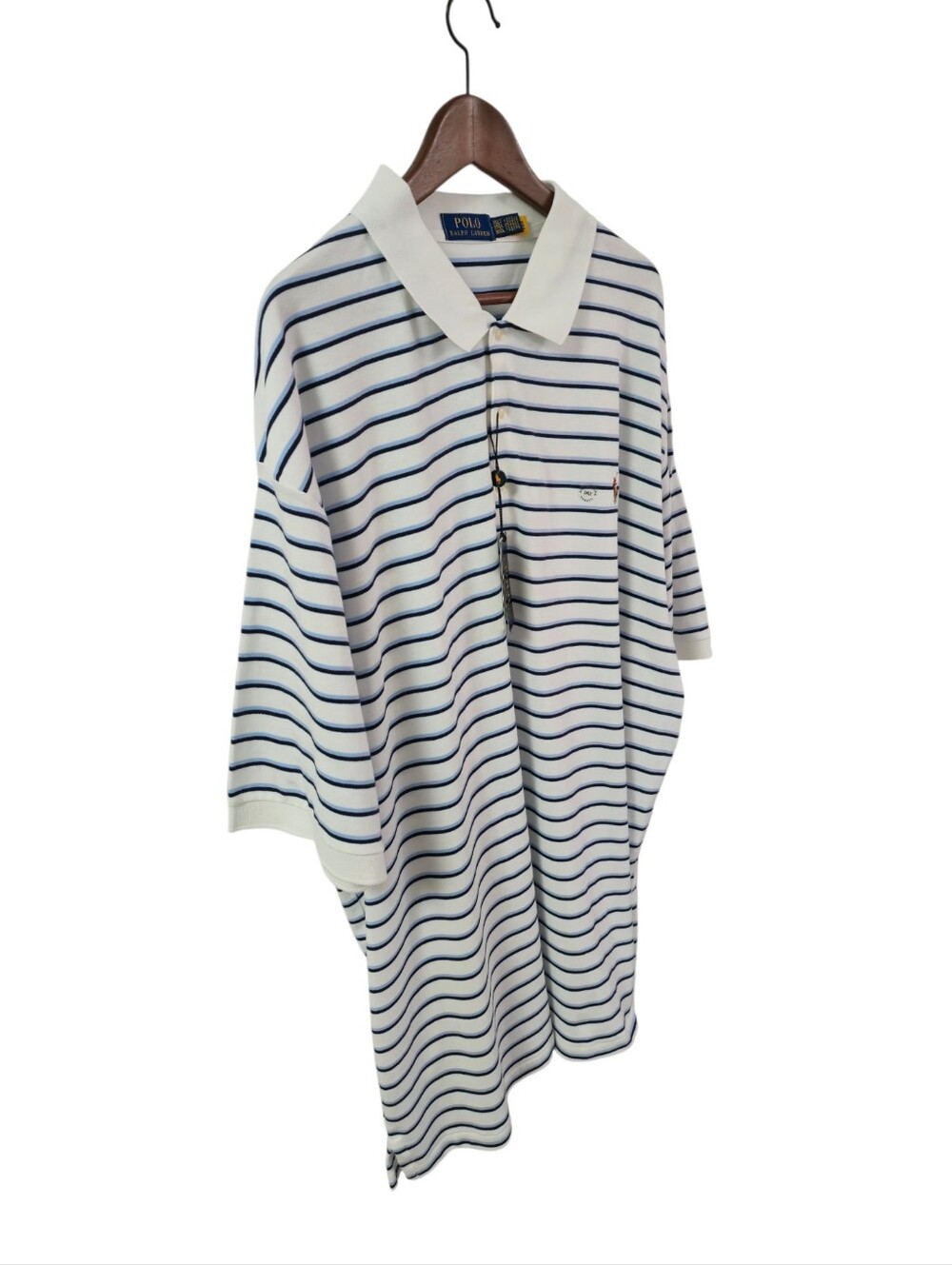 NWT Polo Ralph Lauren Men's Classic Polo Shirt White Blue Stripes Size 3XLT - Picture 3 of 15